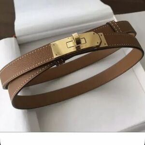 NWOT THIN BROWN GOLD BUCKLE BELT PU LEATHER